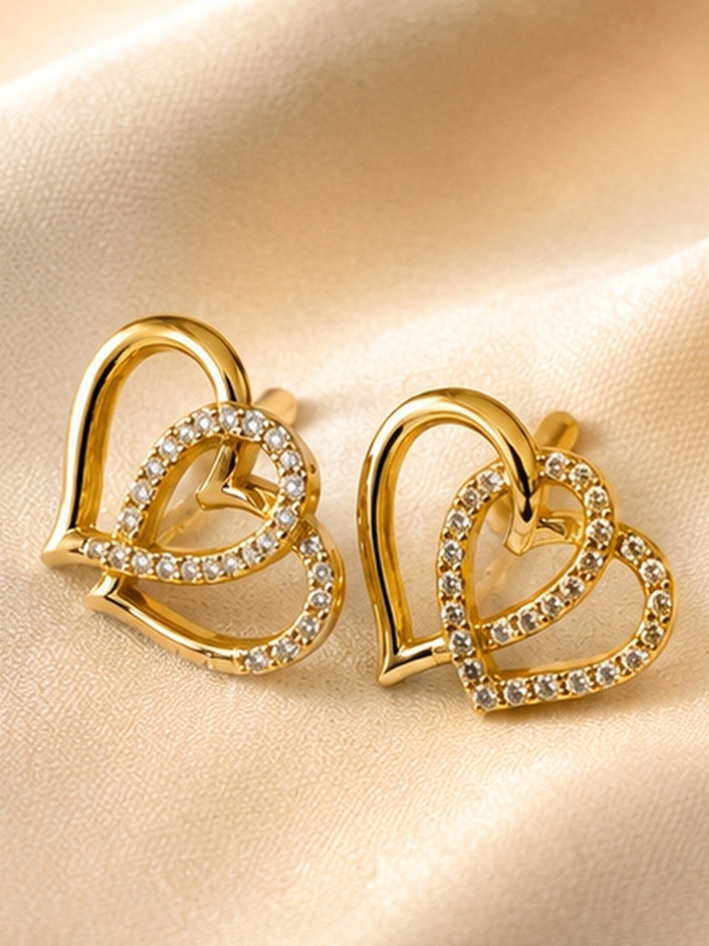 High Quality Gold Laminated Double Heart Earrings – Water Resistant